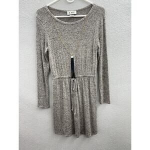 Womens TMG New York Long Sleeve Brown/Gray Elastic Waist Sweater Dress Medium